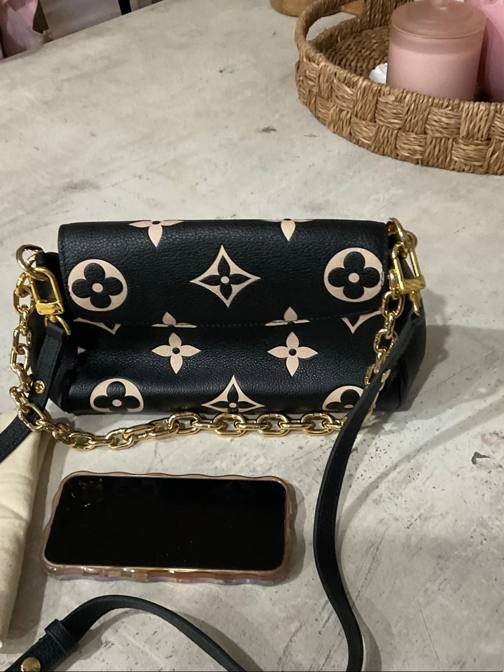 Louis Vuitton Black with Beige Monogram Chain Shoulder Bag